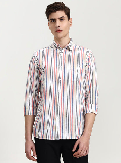 Pink Striped Slim Fit Casual Shirt | JadeBlue