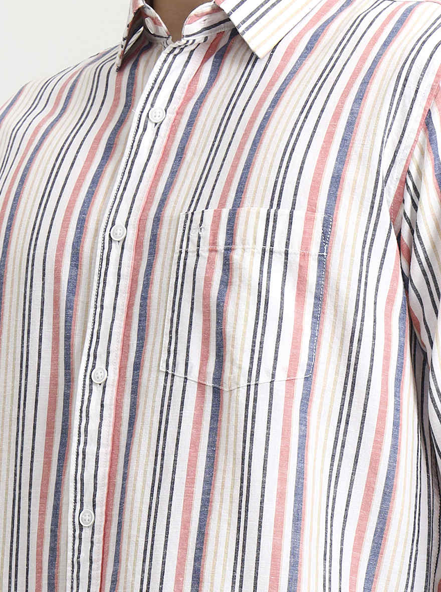 Pink Striped Slim Fit Casual Shirt | JadeBlue