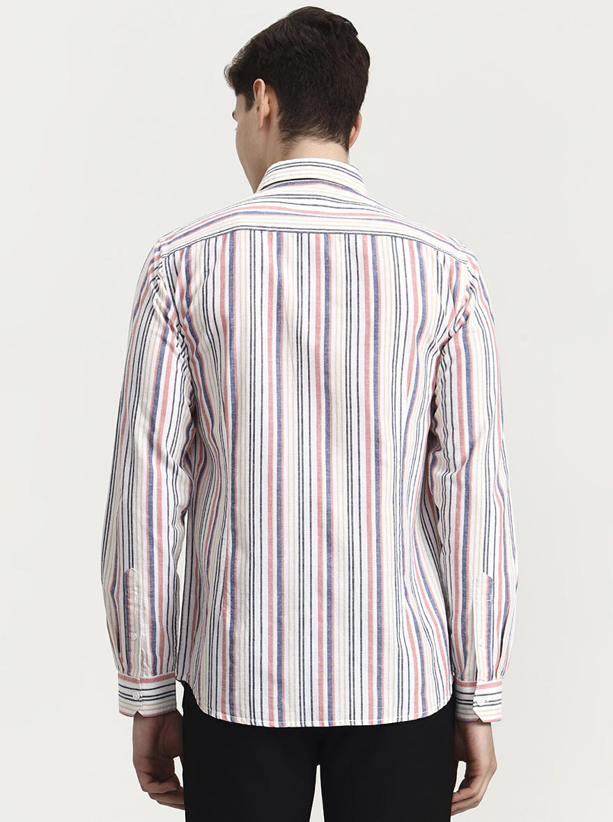 Pink Striped Slim Fit Casual Shirt | JadeBlue
