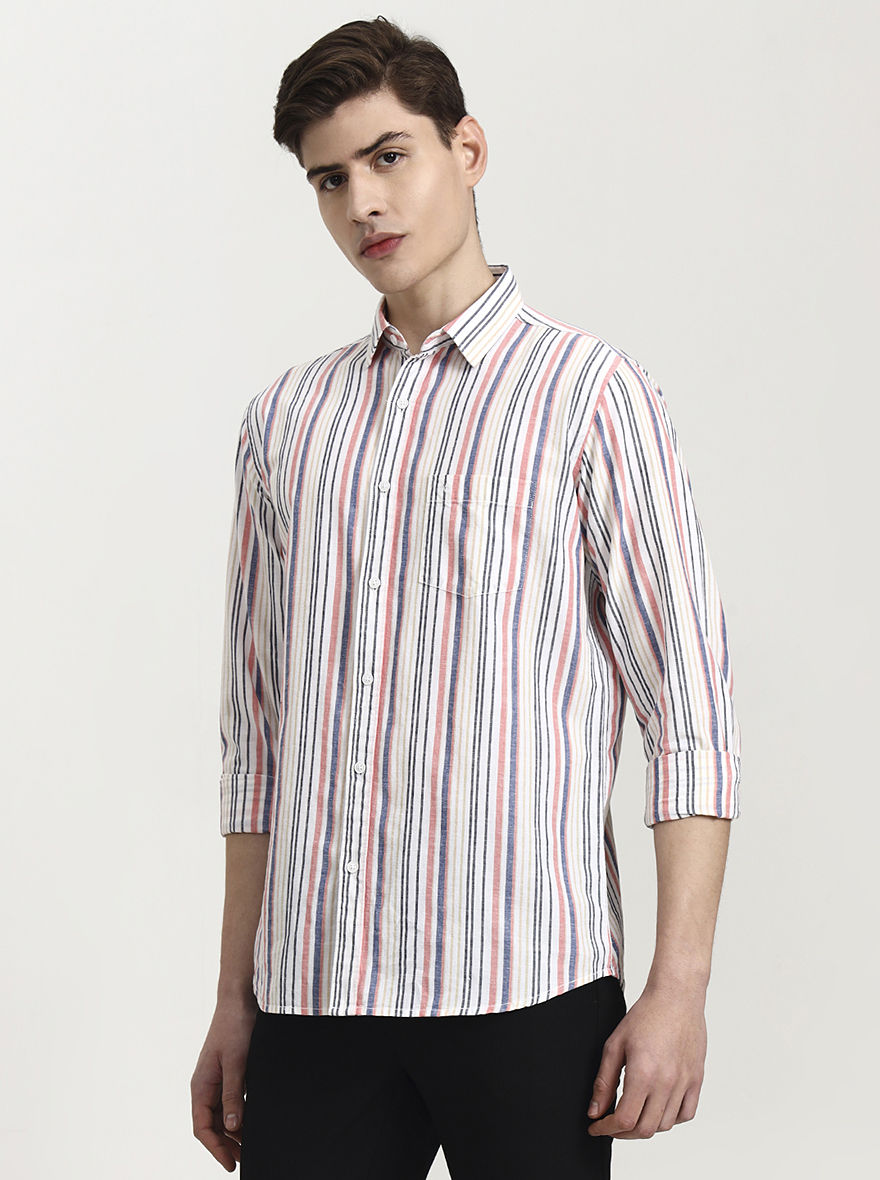 Pink Striped Slim Fit Casual Shirt | JadeBlue