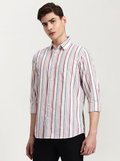 Pink Striped Slim Fit Casual Shirt | JadeBlue