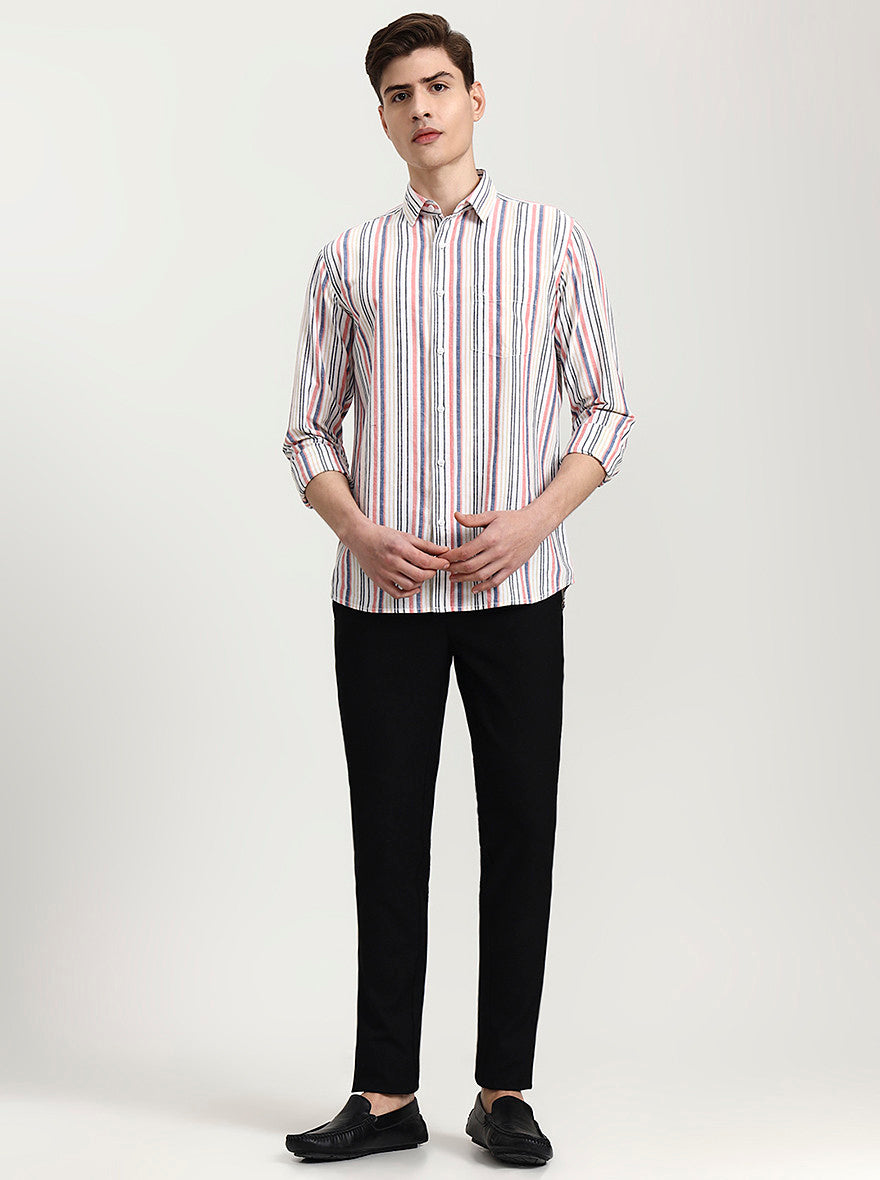 Pink Striped Slim Fit Casual Shirt | JadeBlue