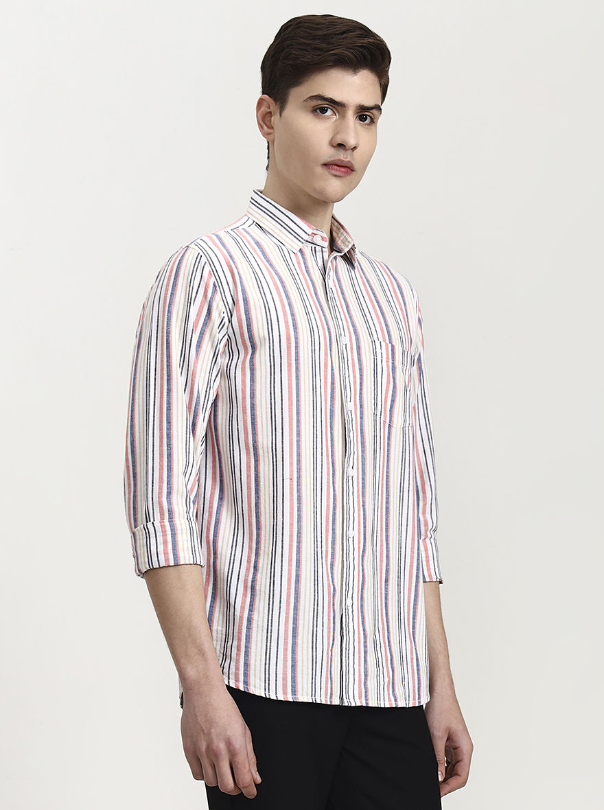 Pink Striped Slim Fit Casual Shirt | JadeBlue