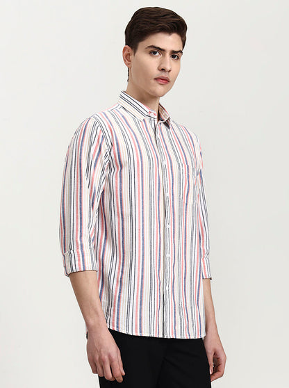 Pink Striped Slim Fit Casual Shirt | JadeBlue
