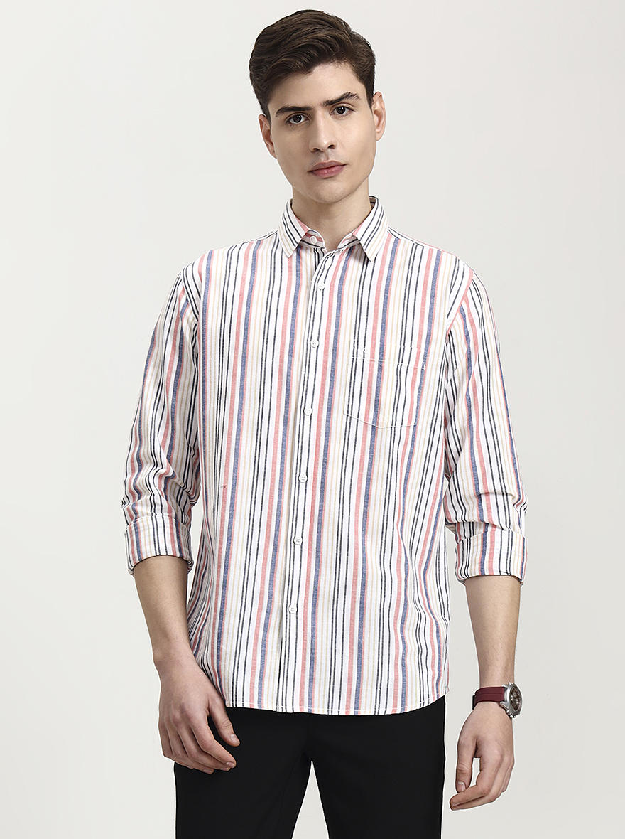 Pink Striped Slim Fit Casual Shirt | JadeBlue