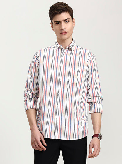 Pink Striped Slim Fit Casual Shirt | JadeBlue