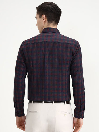Maroon Checked Slim Fit Formal Shirt | Greenfibre