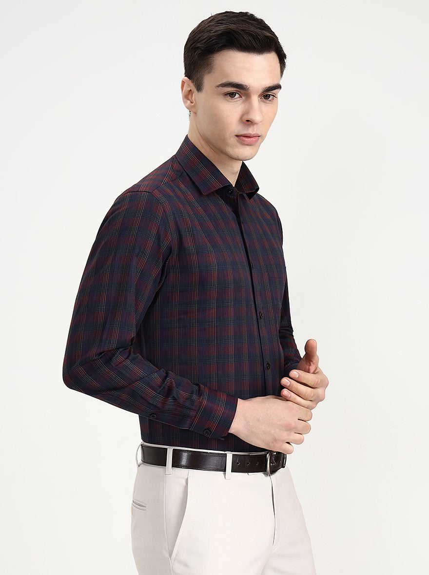 Maroon Checked Slim Fit Formal Shirt | Greenfibre