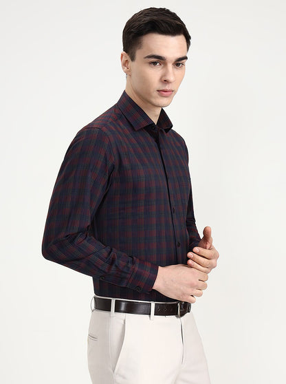 Maroon Checked Slim Fit Formal Shirt | Greenfibre