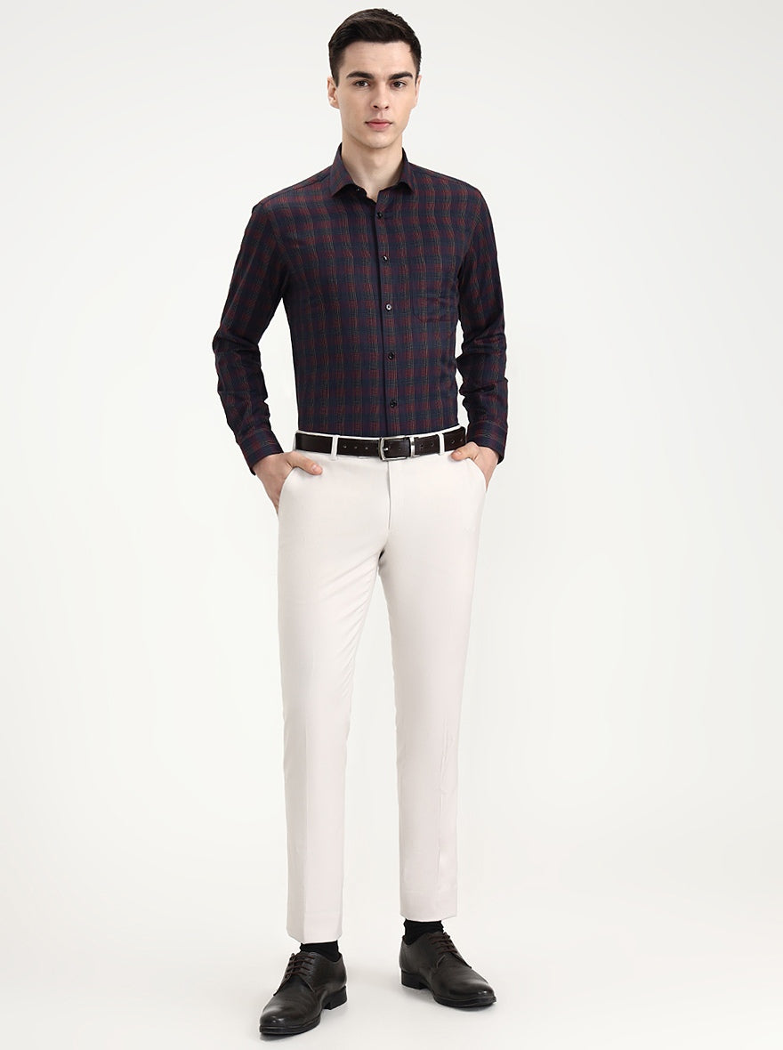 Maroon Checked Slim Fit Formal Shirt | Greenfibre