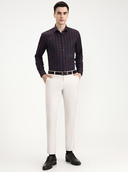 Maroon Checked Slim Fit Formal Shirt | Greenfibre