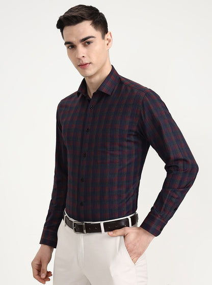 Maroon Checked Slim Fit Formal Shirt | Greenfibre