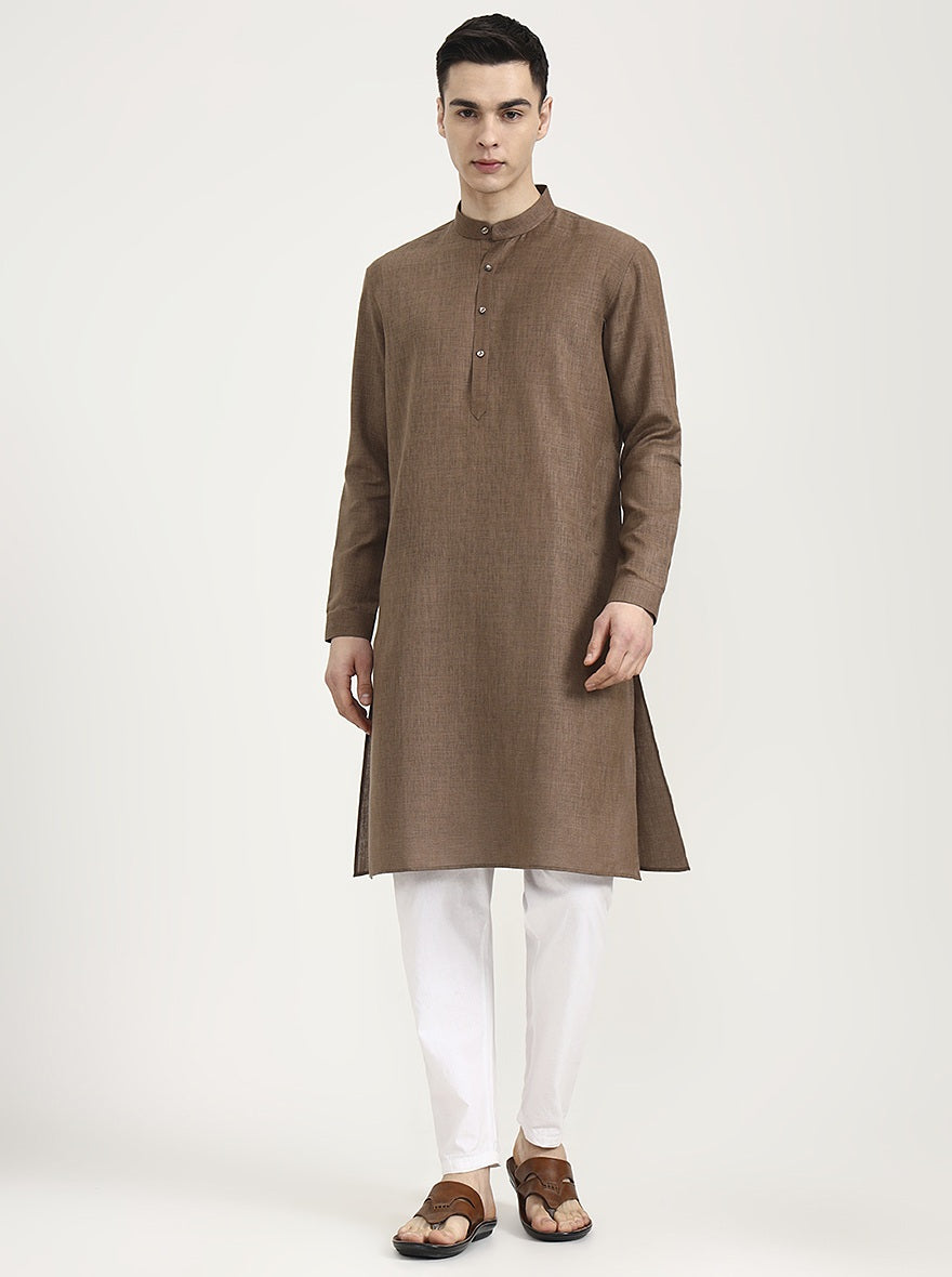 Brown Solid Modi Kurta | JadeBlue