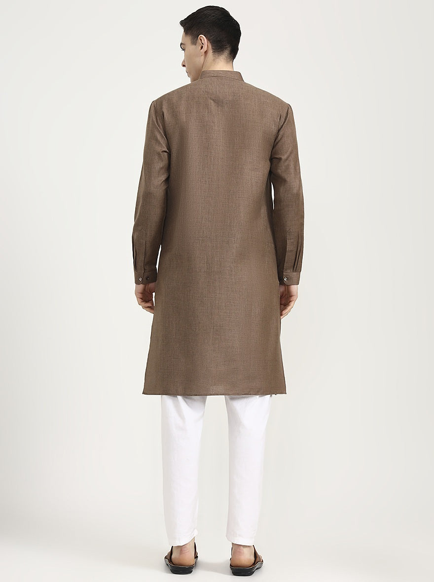 Brown Solid Modi Kurta | JadeBlue