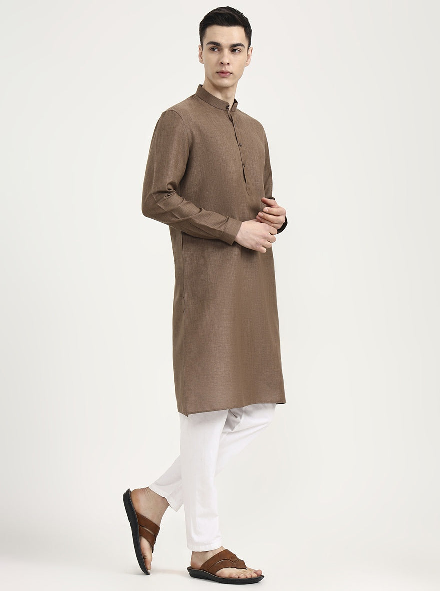Brown Solid Modi Kurta | JadeBlue