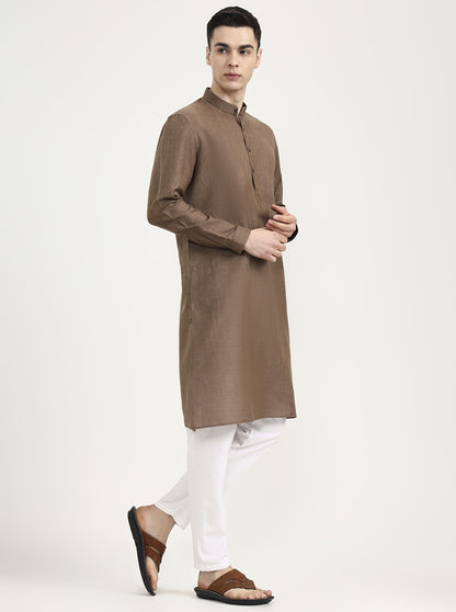 Brown Solid Modi Kurta | JadeBlue