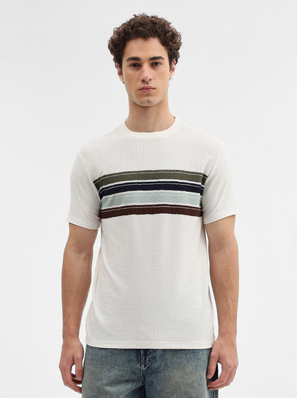 Cream & Olive Striped Slim Fit T-Shirt | JadeBlue
