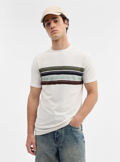 Cream & Olive Striped Slim Fit T-Shirt | JadeBlue