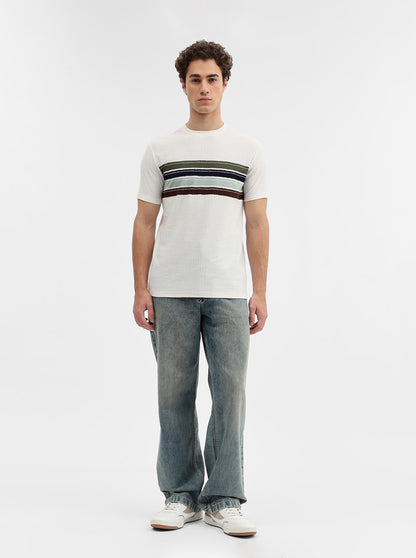 Cream & Olive Striped Slim Fit T-Shirt | JadeBlue