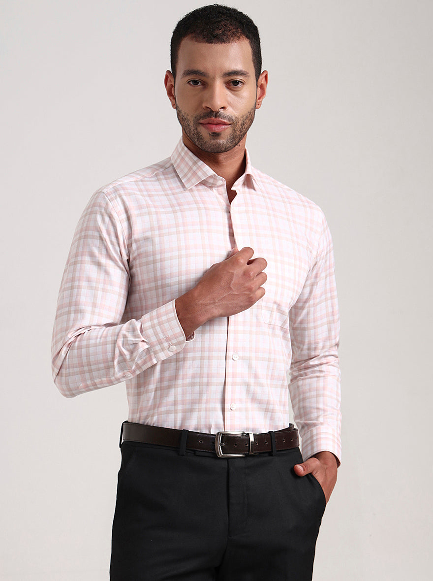 Pink & White Checked Slim Fit Formal Shirt | Metal