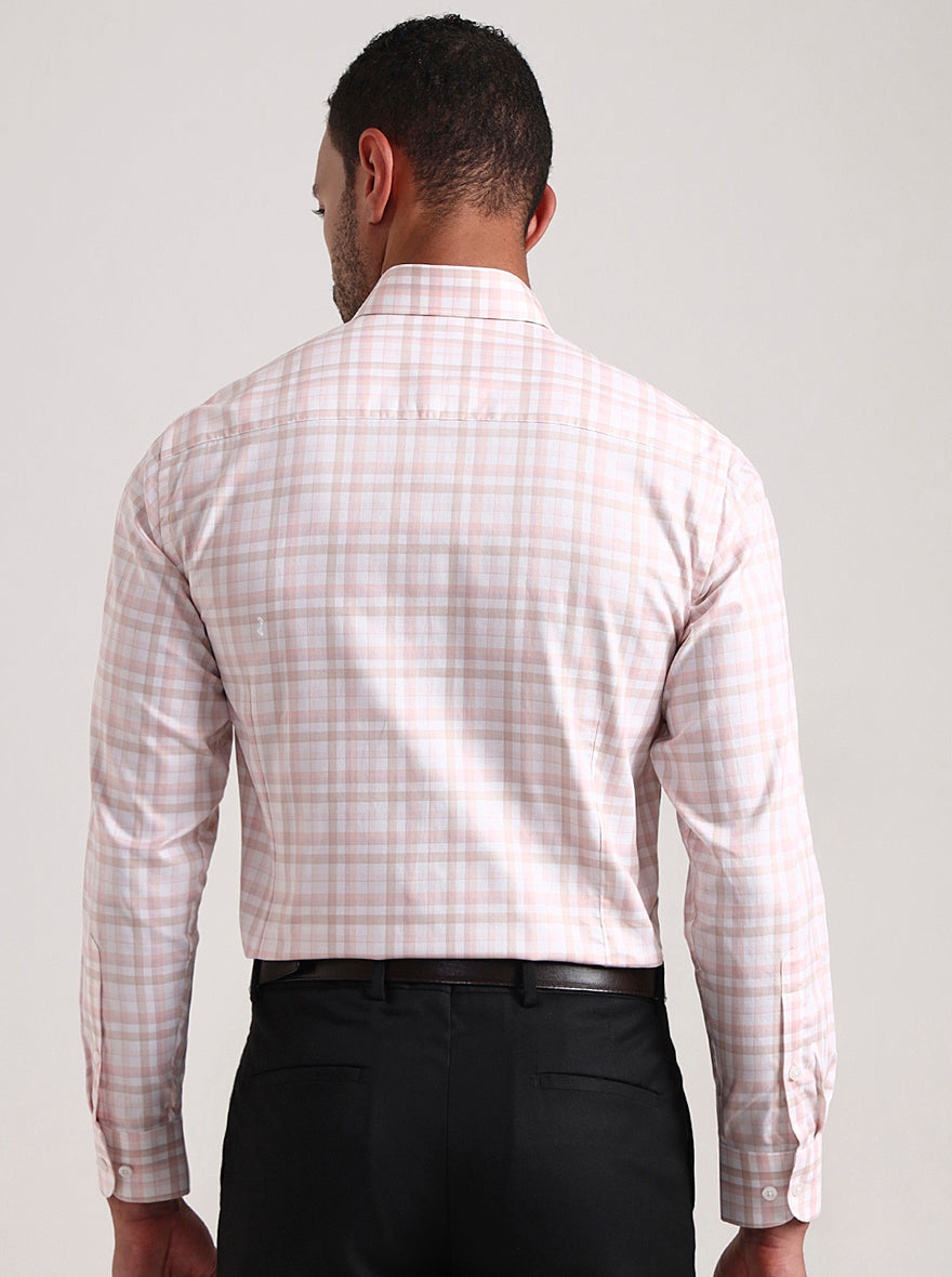 Pink & White Checked Slim Fit Formal Shirt | Metal
