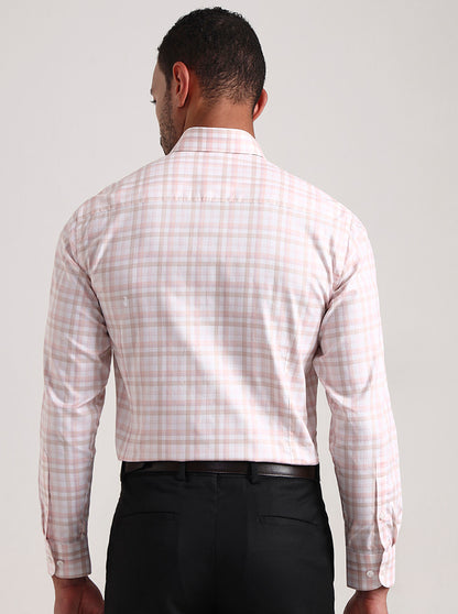 Pink & White Checked Slim Fit Formal Shirt | Metal