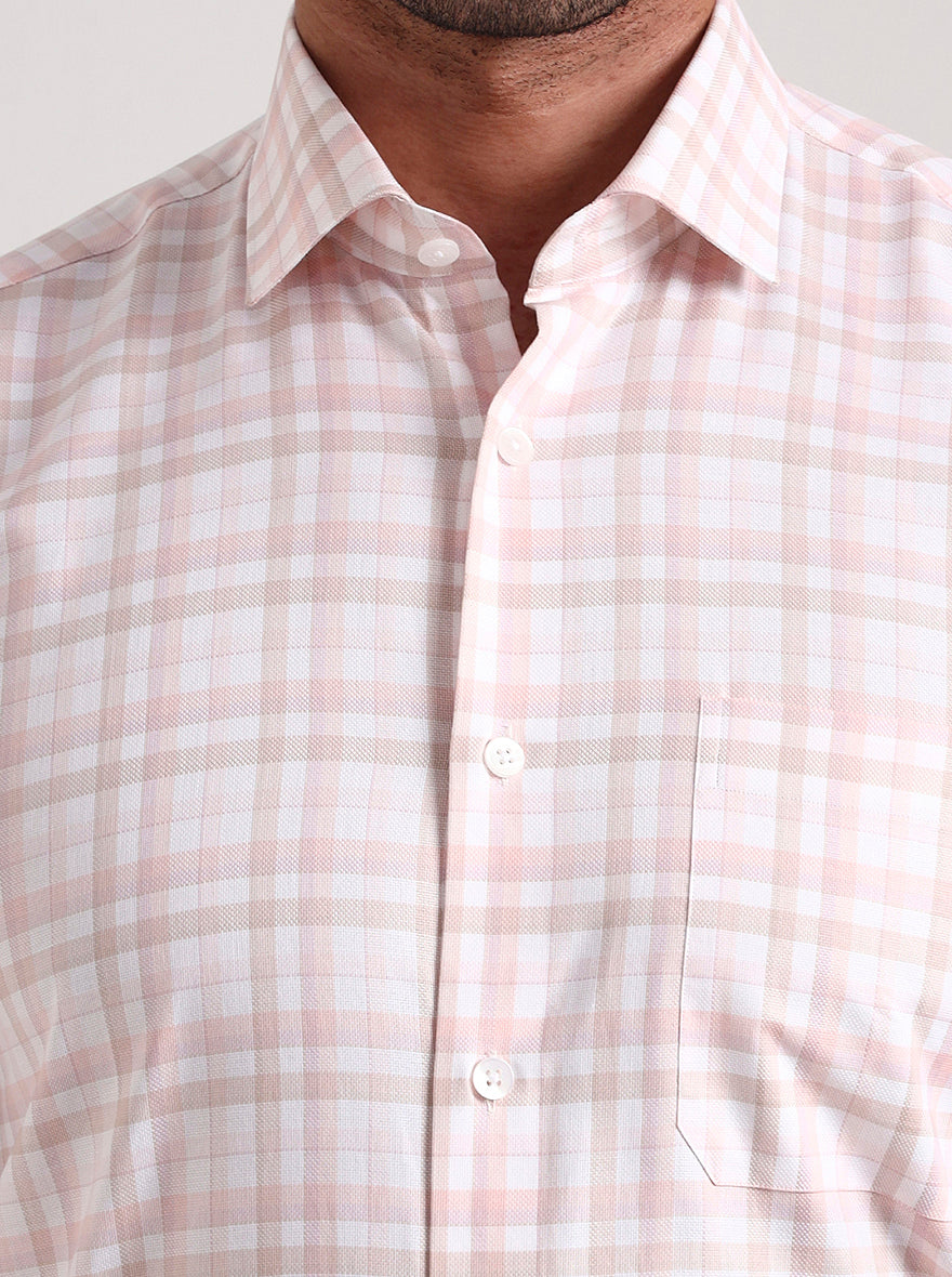 Pink & White Checked Slim Fit Formal Shirt | Metal
