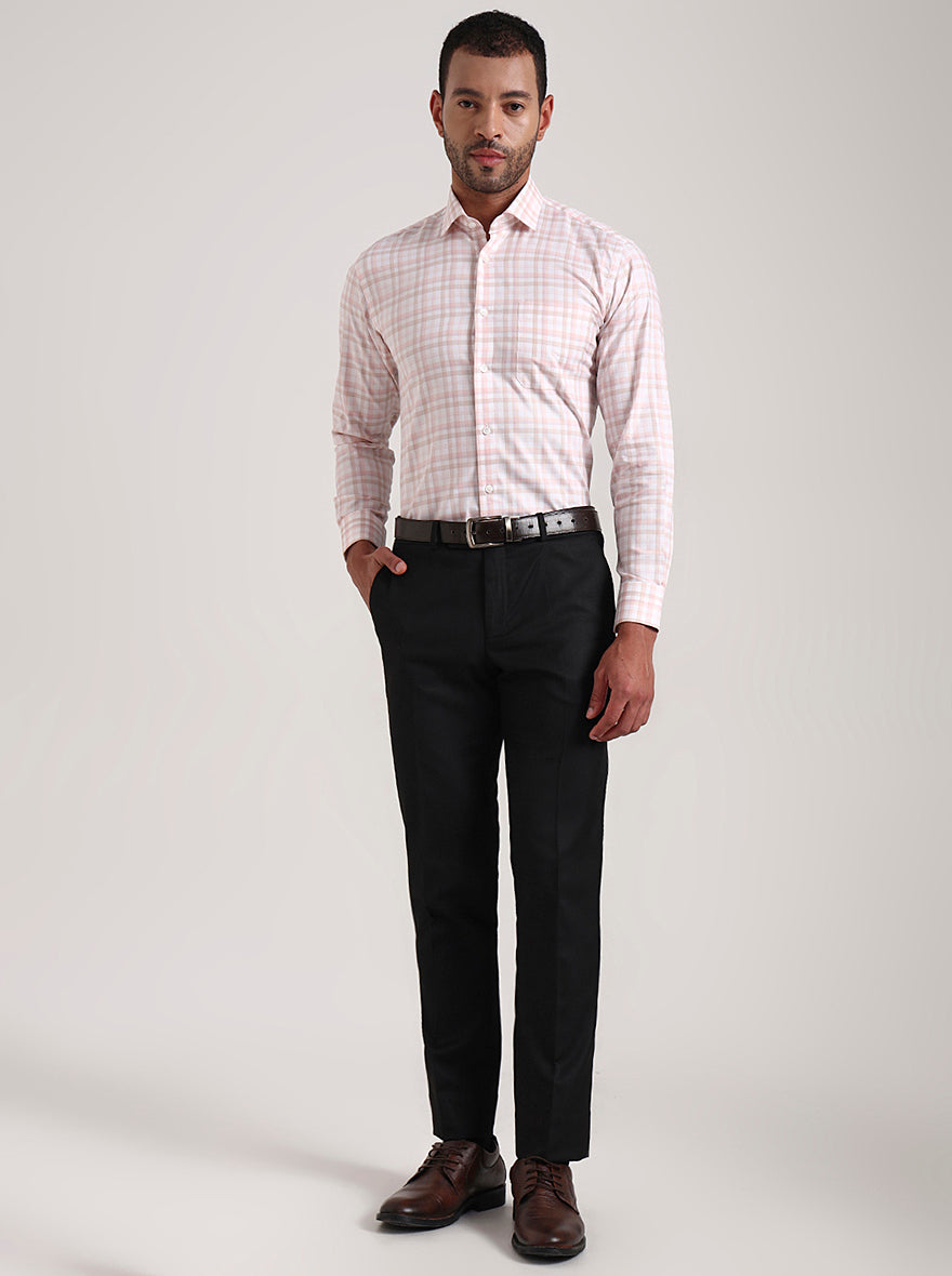 Pink & White Checked Slim Fit Formal Shirt | Metal