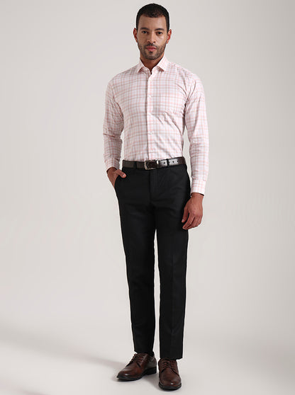 Pink & White Checked Slim Fit Formal Shirt | Metal