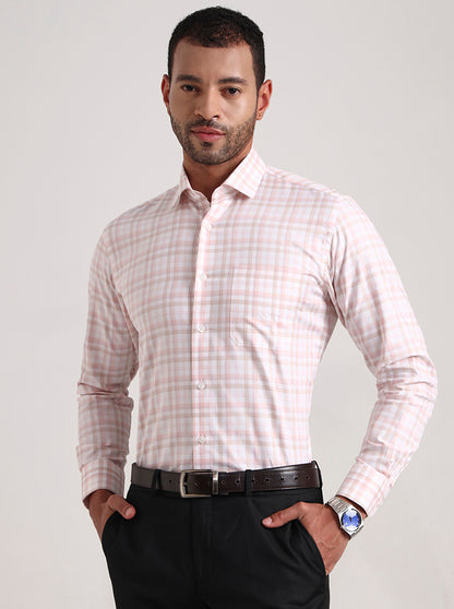 Pink & White Checked Slim Fit Formal Shirt | Metal