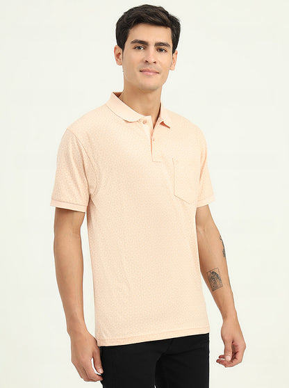 Peach Printed Slim Fit Polo T-Shirt | Greenfibre