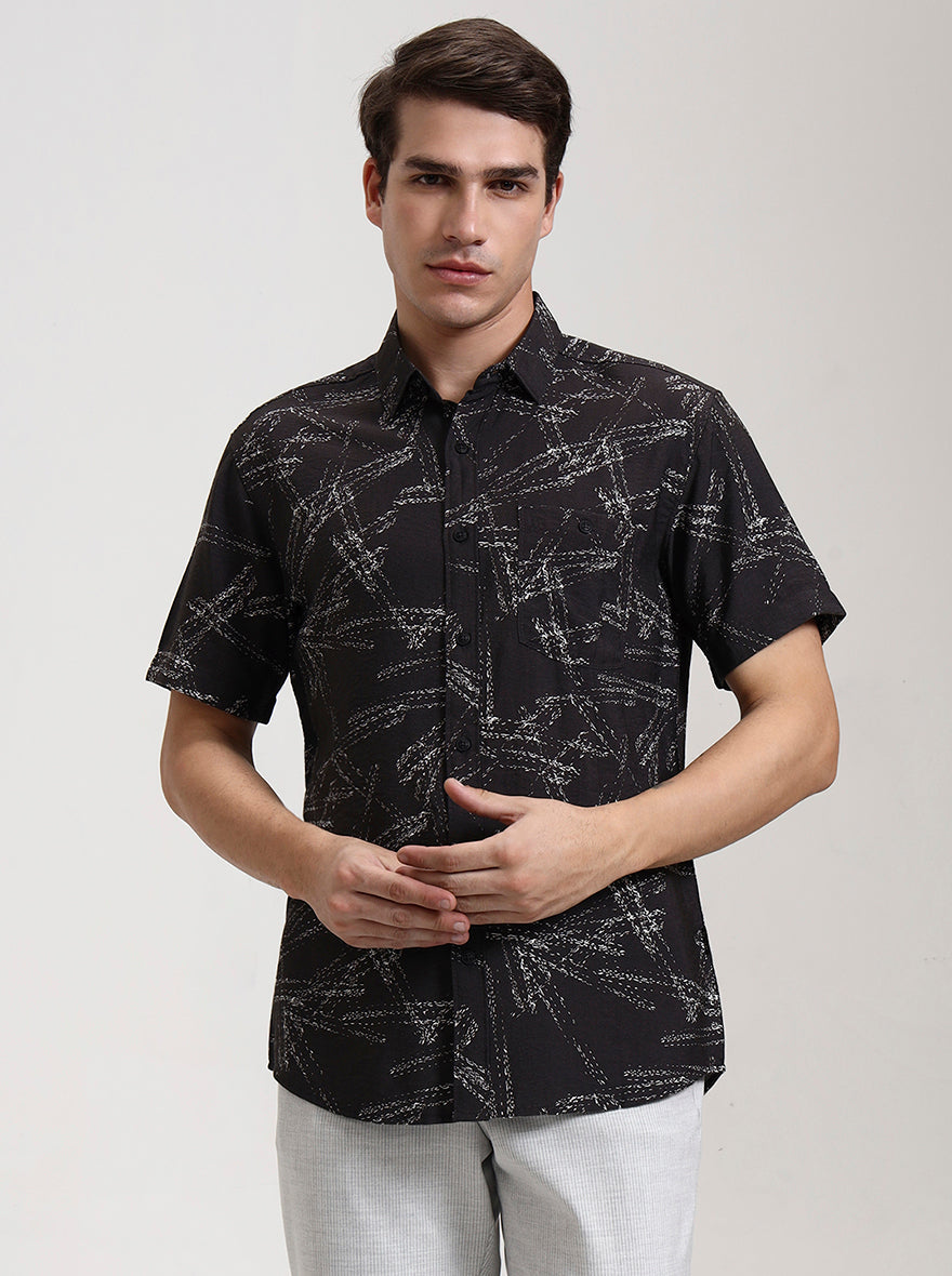 Black Printed Slim Fit Casual Shirt | JadeBlue