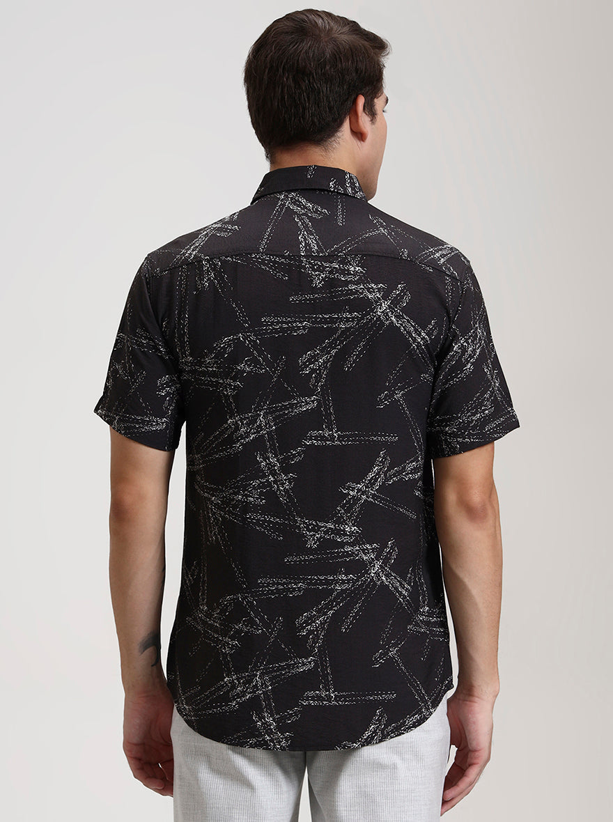 Black Printed Slim Fit Casual Shirt | JadeBlue