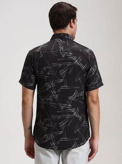 Black Printed Slim Fit Casual Shirt | JadeBlue