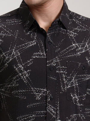 Black Printed Slim Fit Casual Shirt | JadeBlue
