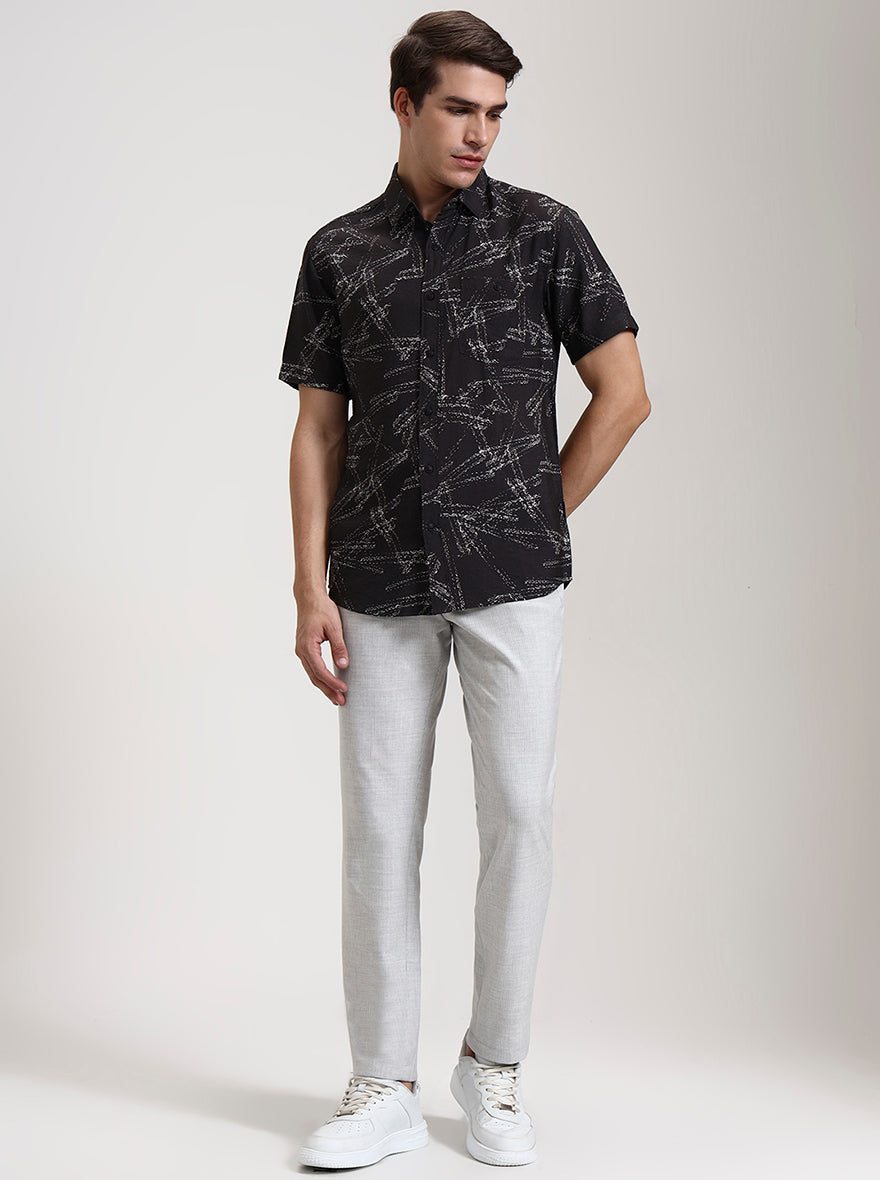 Black Printed Slim Fit Casual Shirt | JadeBlue