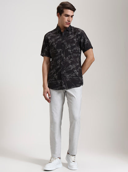 Black Printed Slim Fit Casual Shirt | JadeBlue