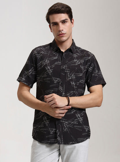 Black Printed Slim Fit Casual Shirt | JadeBlue
