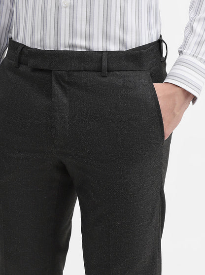 Charcoal Grey Solid Slim Fit Formal Trouser | Greenfibre