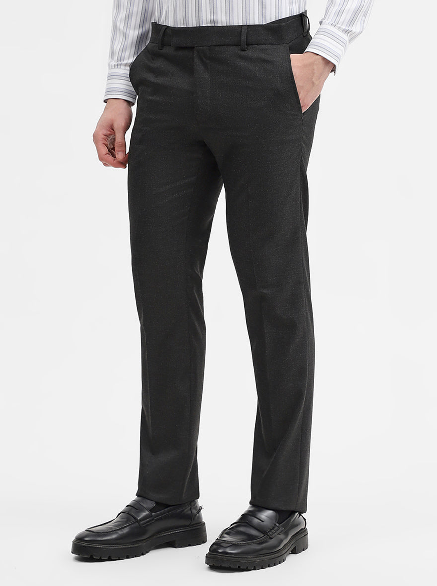 Charcoal Grey Solid Slim Fit Formal Trouser | Greenfibre