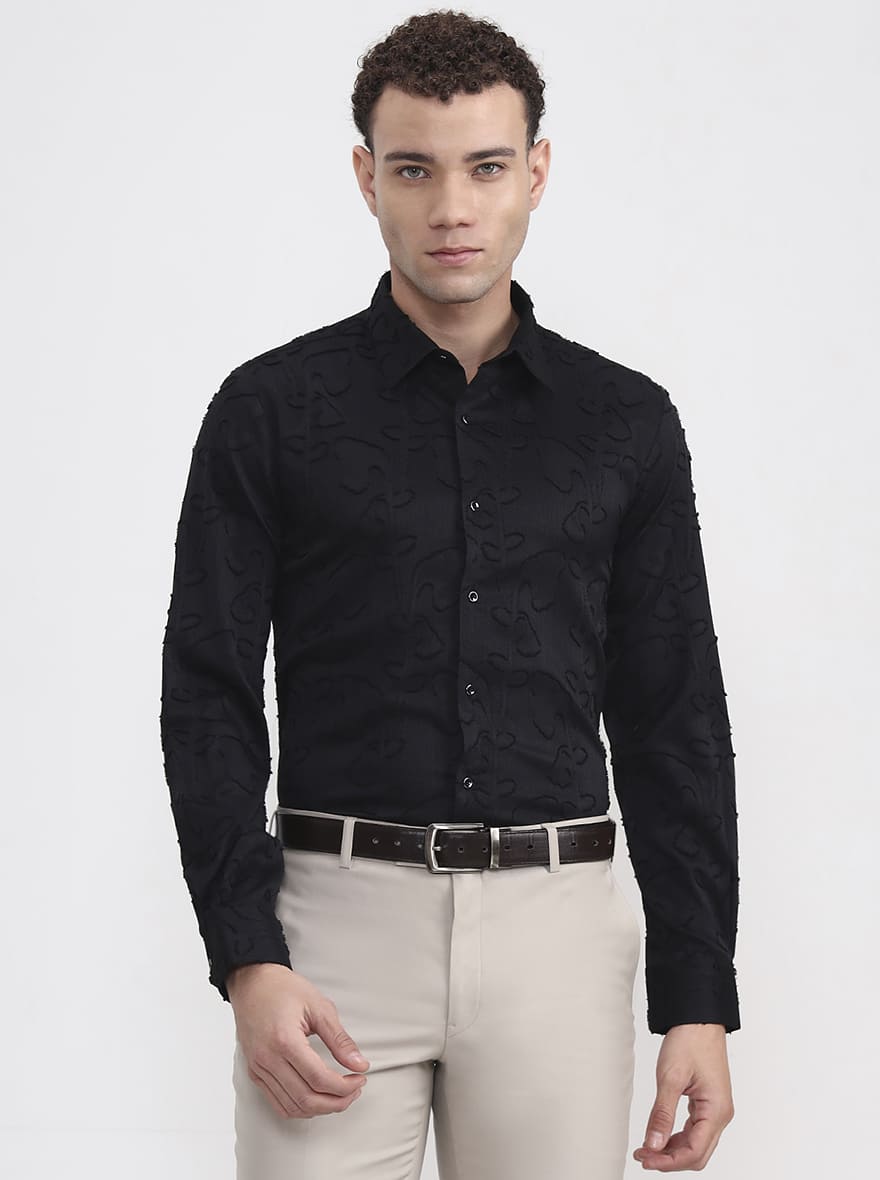 Black Printed Slim Fit Party Wear Shirt | Wyre