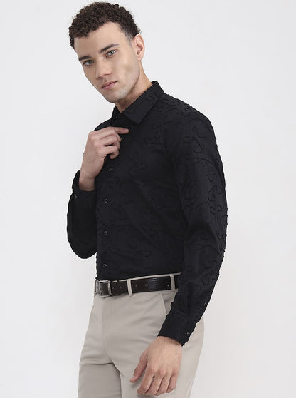 Black Printed Slim Fit Party Wear Shirt | Wyre