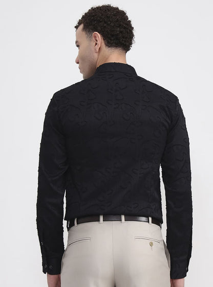 Black Printed Slim Fit Party Wear Shirt | Wyre
