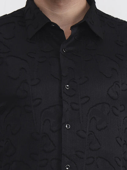 Black Printed Slim Fit Party Wear Shirt | Wyre