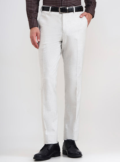 Light Grey Solid Slim Fit Formal Trouser | JadeBlue Youth