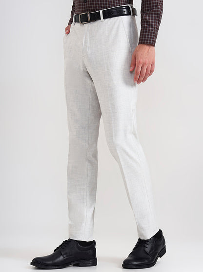 Light Grey Solid Slim Fit Formal Trouser | JadeBlue Youth