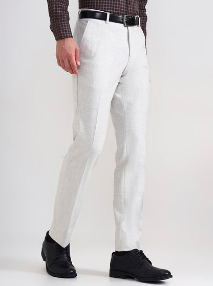 Light Grey Solid Slim Fit Formal Trouser | JadeBlue Youth