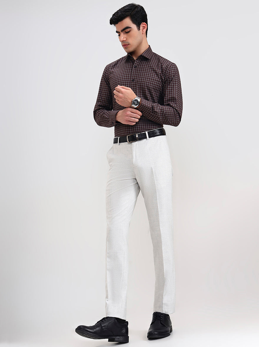 Light Grey Solid Slim Fit Formal Trouser | JadeBlue Youth