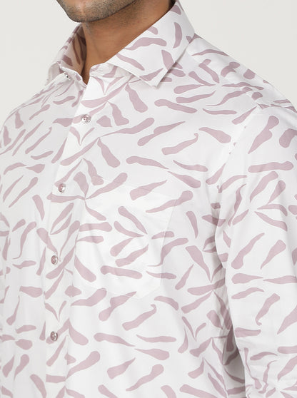 White Printed Slim Fit Party Wear Shirt | Greenfibre