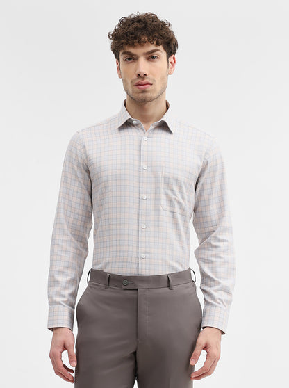 Grey & Fawn Checked Regular Fit Formal Shirt | JadeBlue